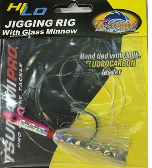 Tsunami Pro Hi/Lo Jigging Rig w/ Glass Minnow - Pink/White