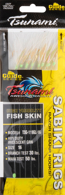 Tsunami Guide Series Heavy Duty Sabiki Rig - Iridescent Green - Size 16